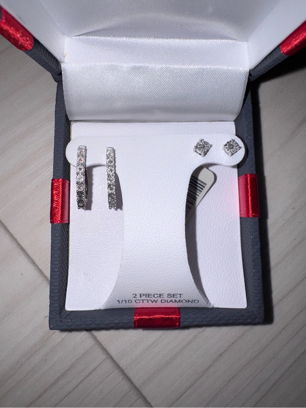 NIB Sterling Silver Diamond Hoop and Stud Earring Set